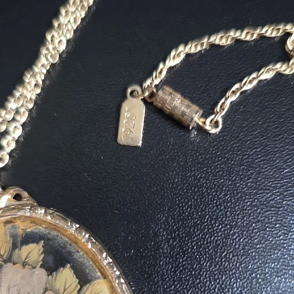 1928 Victorian Revival Transparent Roses Floral Pendant Necklace - Picture 12 of 14